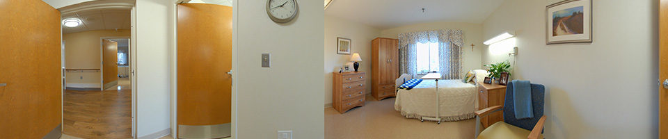 Each resident at The Lourdes Center for Memory Care receives a room complete with its own bathroom.